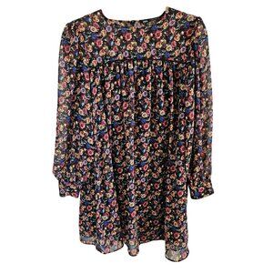 Zara Woman Size S Floral Chiffon Dress Gathered Sheer Sleeves/Top Lined Skirt